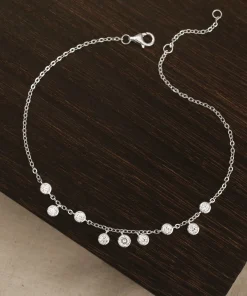 Lắc Chân Bạc 925 Đính 9 Charm Đá Tròn Lấp Lánh