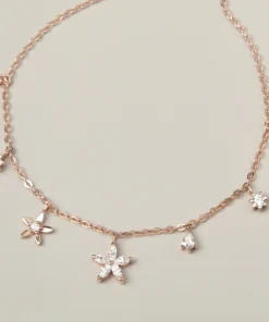 Lắc Chân Bạc Chùm Hoa Nhỏ Xen Kẽ Đính Đá Lấp Lánh Blossom Flower