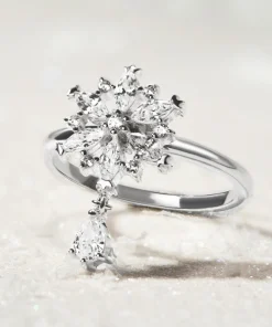 Nhẫn Bạc 925 Bông Tuyết Tròn Đính Đá Treo Stone Winter Snow