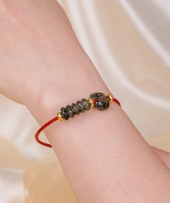 Vòng Tay Dây Cáp Đồng Điếu Thạch Anh Tóc Xanh Cỏ 4 Lá