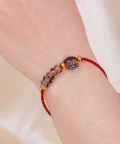 Vòng Tay Dây Cáp Đồng Điếu Thạch Anh Tóc Đen Cỏ 4 Lá