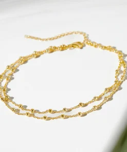 Lắc Chân Bạc 925 Hai Sợi Xích Bi Lớn So Le Double Ball Anklet