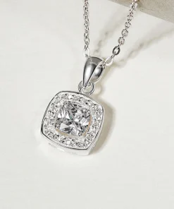 Dây Chuyền Bạc 925 Mặt Vuông Đính Đá Square Halo