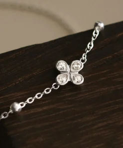 Lắc Chân Bạc 925 Cỏ 4 Lá Đính Đá - 4 Leaf Clover