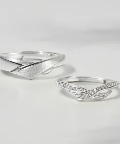 Nhẫn Freesize Bạc 925 Lượn Sóng Cho Nữ Đeo Cặp Đôi Wave Love